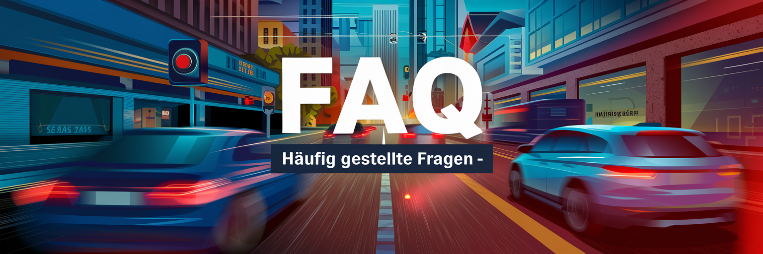 Nächtliche Stadtstraße mit Autos und roter Ampel als Illustration zu FAQs im Verkehrs- und Ordnungswidrigkeitsrecht.